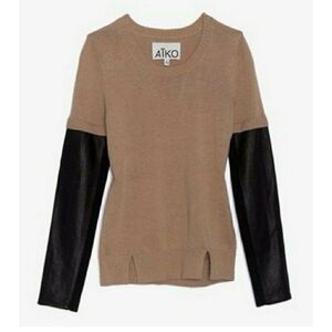 AIKO sabine leather sleeve, cotton/cashmere blend xs